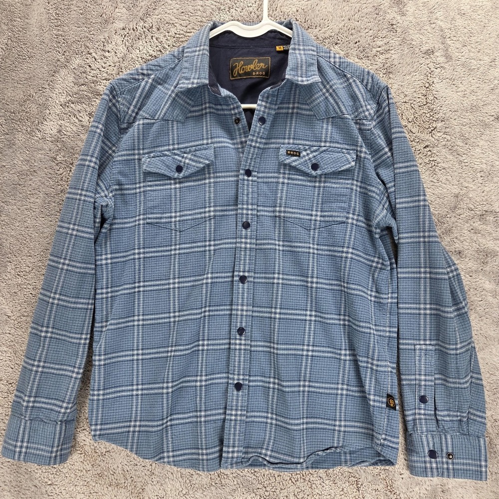 Howler Bros Shirt Mens Medium Blue Plaid Flannel Long Sleeve Snap Front Casual